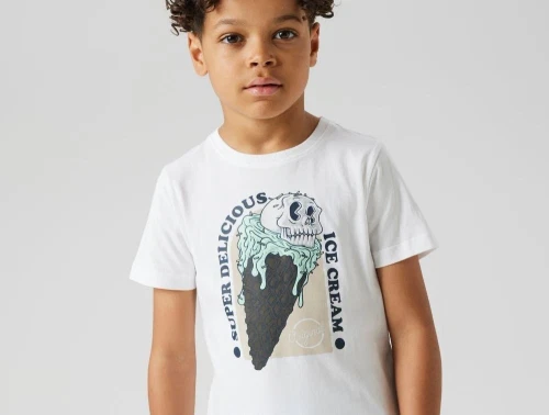 Dreng klædt i hvid t-shirt med ismotiv fra Name It 13242809 bright white